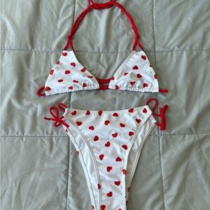 PrettyLittleThing White and Red Heart Bikini Set (size 4)